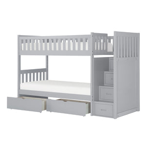 Orion Twin/Twin Grey  Step Bunk Bed with Storage B2063