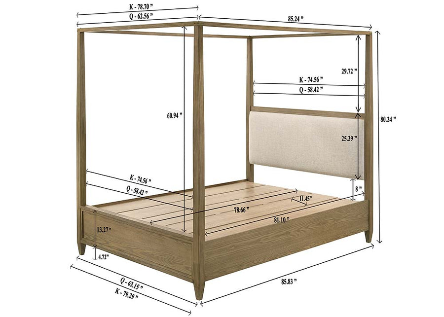 Sienna Rustic Natural Canopy Platform Bedroom Set B8250