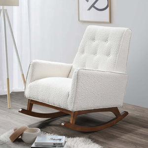 Demetrius White Boucle Solid Wood Rocking Chair