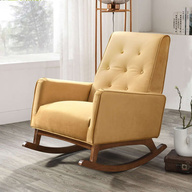 Demetrius Mustard Velvet Solid Wood Rocking Chair