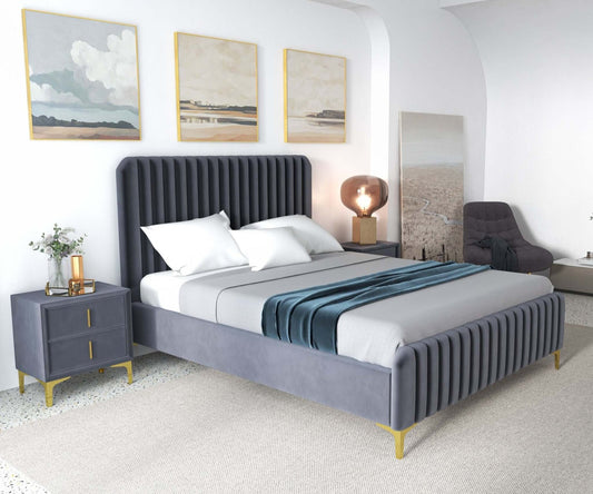 Bethany Grey Velvet Upholstered  Queen Platform Bed