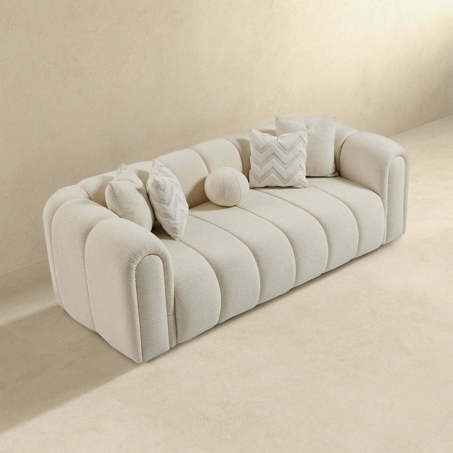 Beatrice 93" Modern Tufted Ivory Boucle Sofa