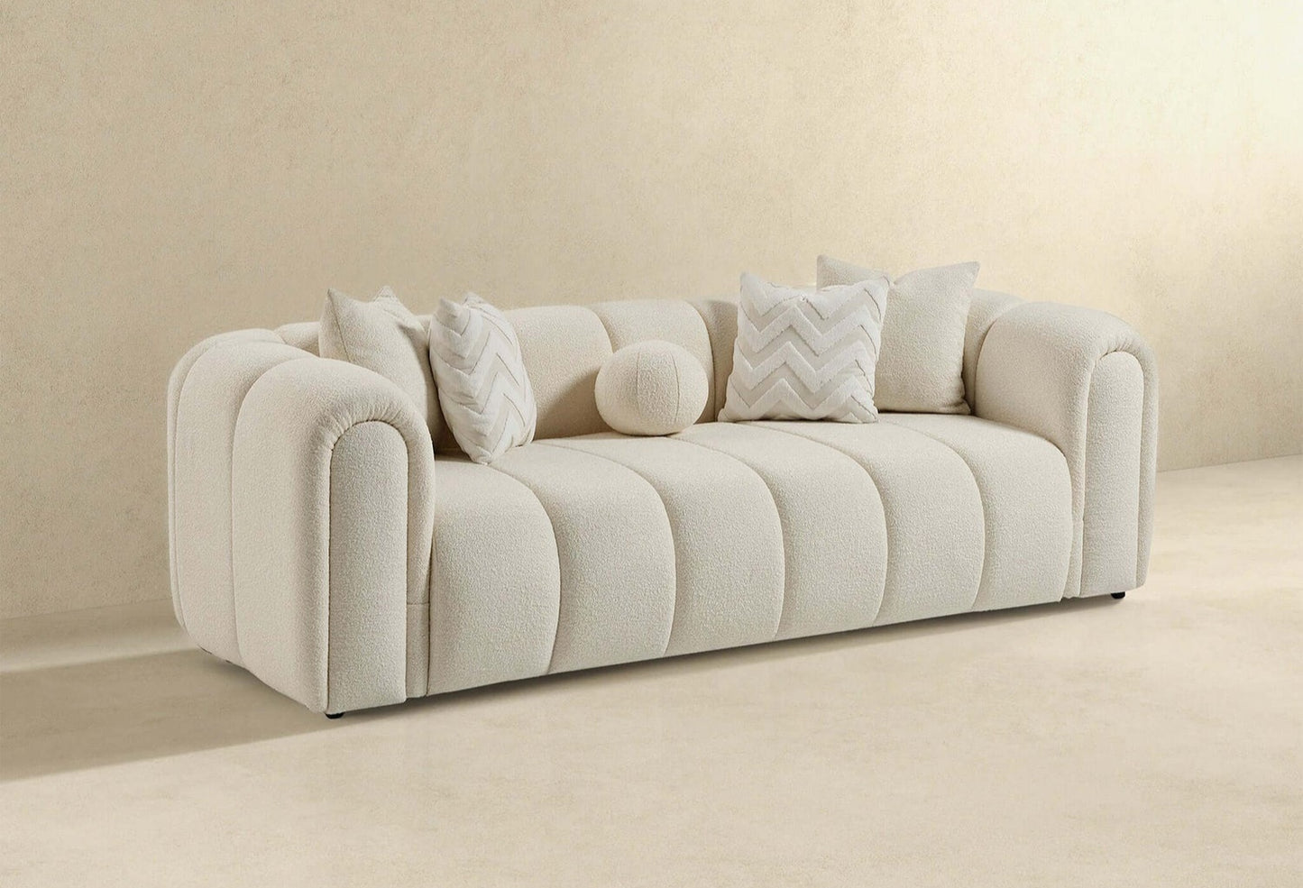 Beatrice 93" Modern Tufted Ivory Boucle Sofa