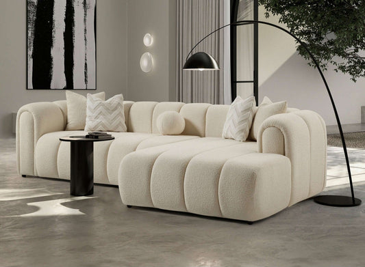 Beatrice 115" Modern Tufted Ivory Boucle Sectional Sofa