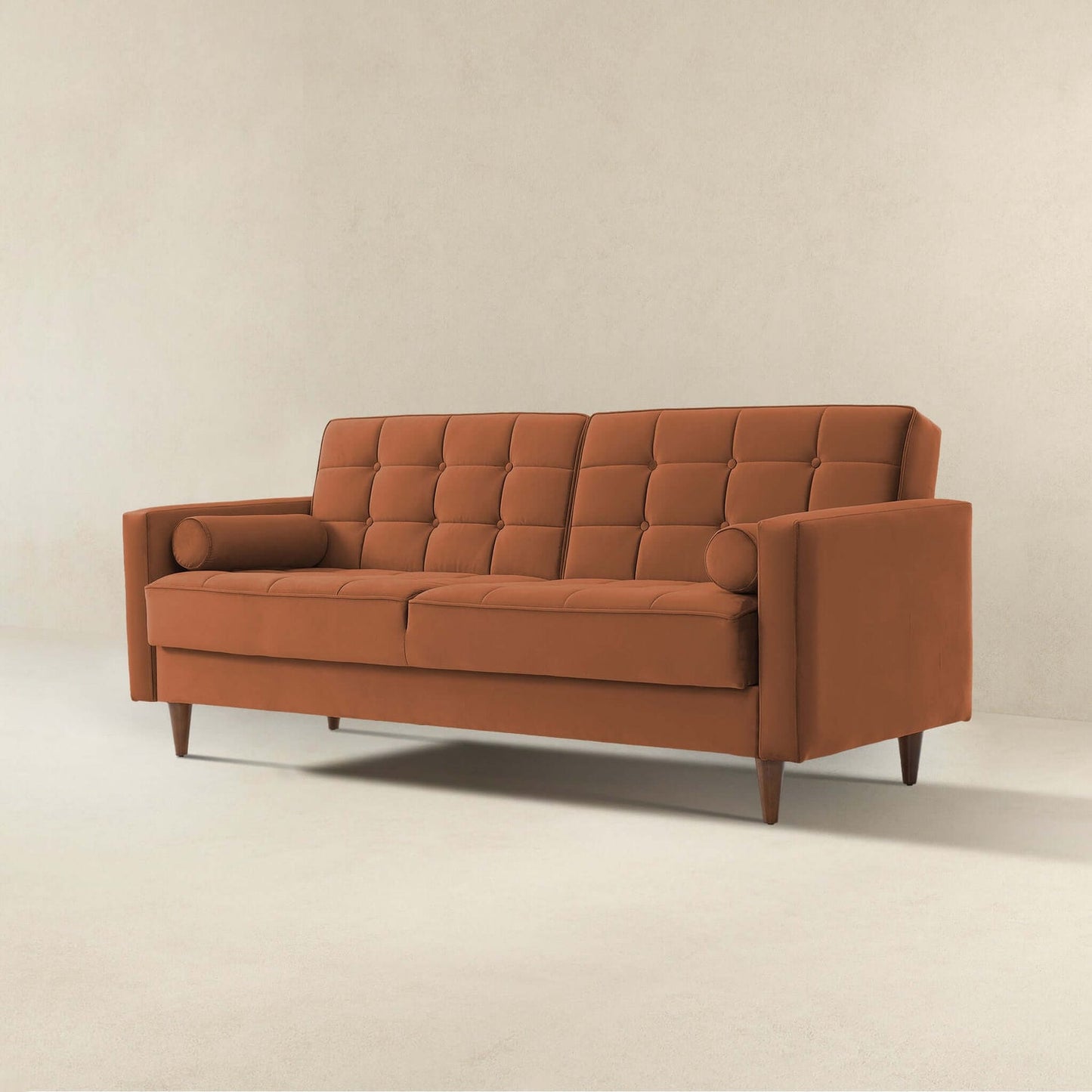 Baneton Mid-Century Modern Burnt Orange Velvet Sleeper Sofa