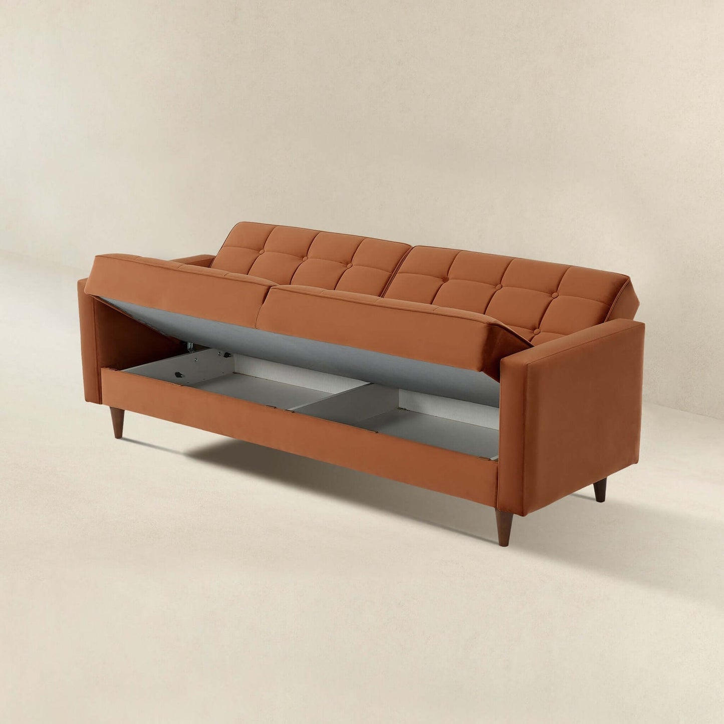 Baneton Mid-Century Modern Burnt Orange Velvet Sleeper Sofa