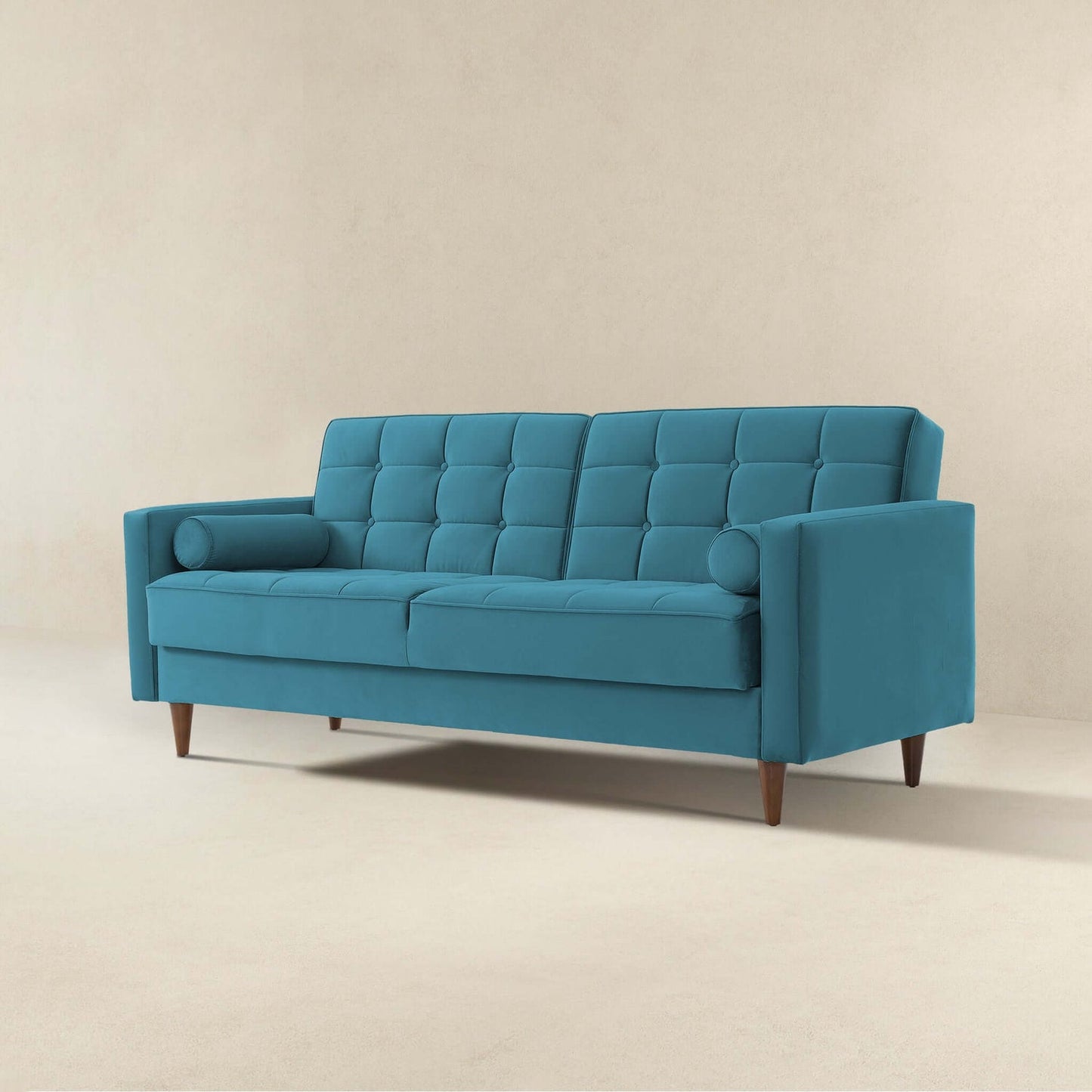 Baneton Mid-Century Modern Teal Velvet Sleeper Sofa