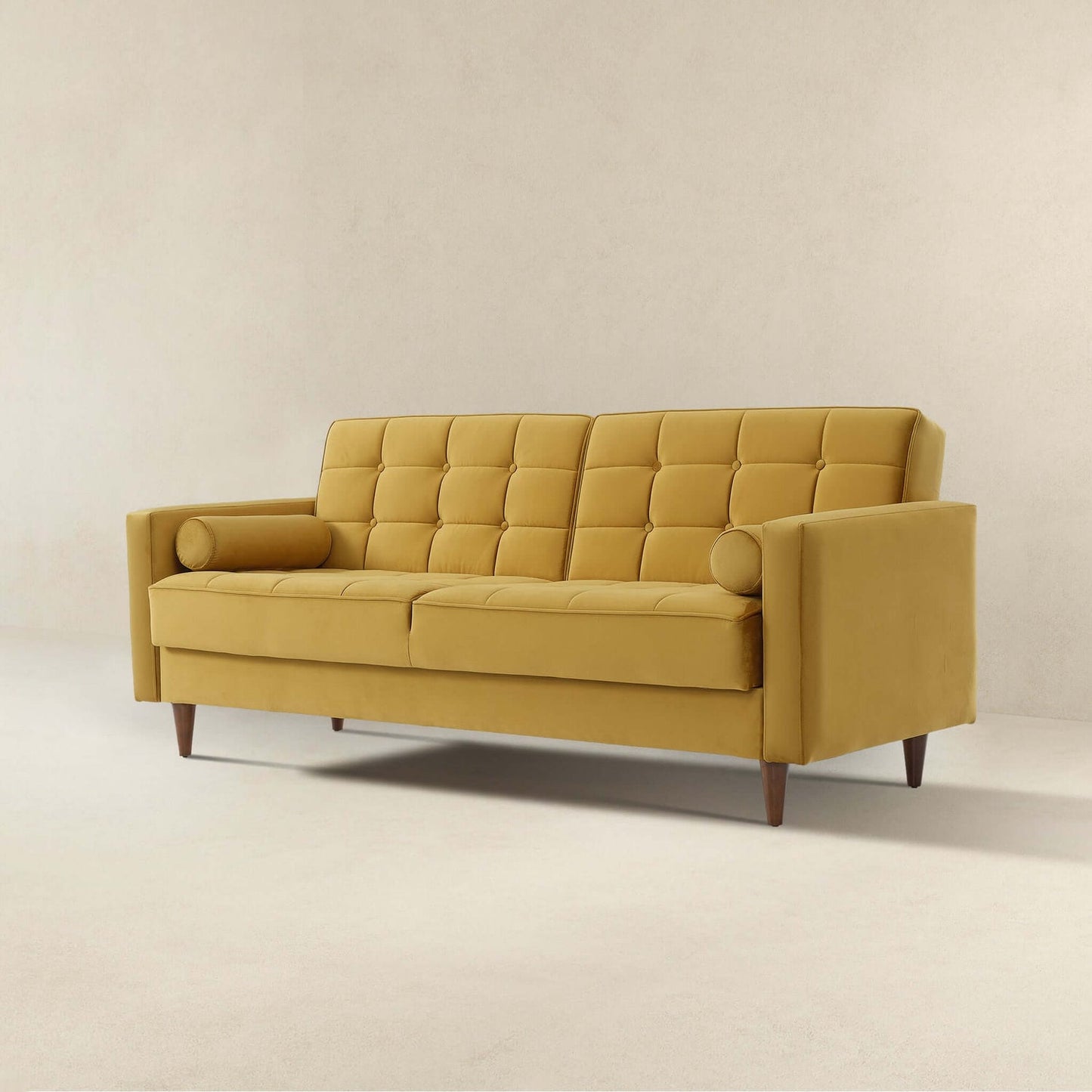 Baneton Mid-Century Modern Yellow Velvet Sleeper Sofa