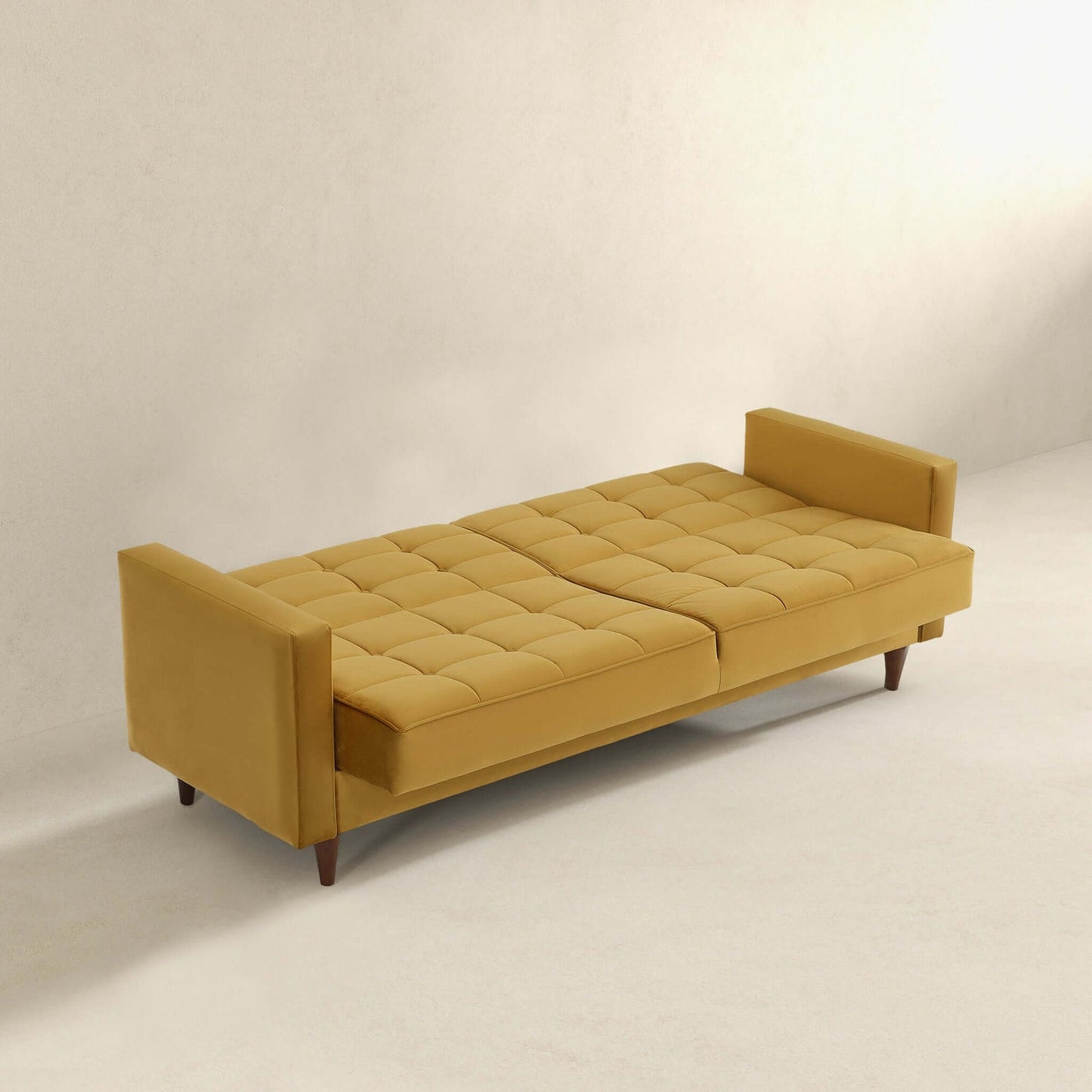 Baneton Mid-Century Modern Yellow Velvet Sleeper Sofa