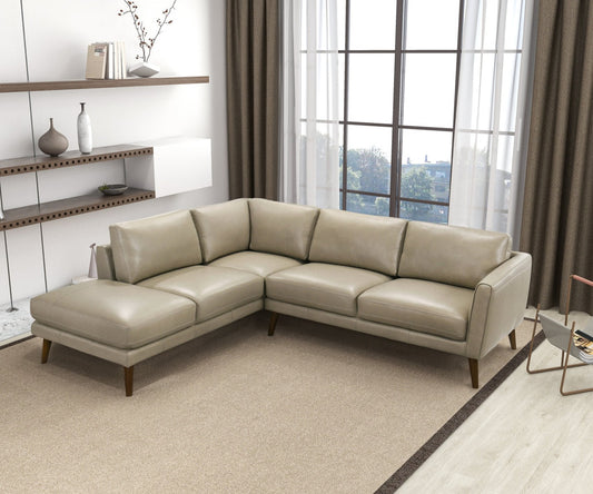 Benson 98" Beige Leather Sectional Sofa Left Facing Chaise