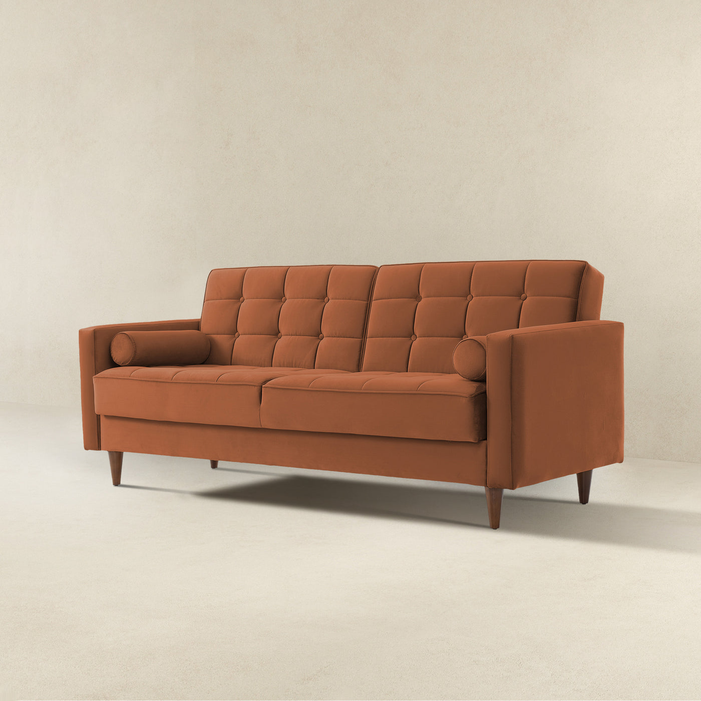 Benara 84" Burnt Orange Velvet Sleeper Sofa