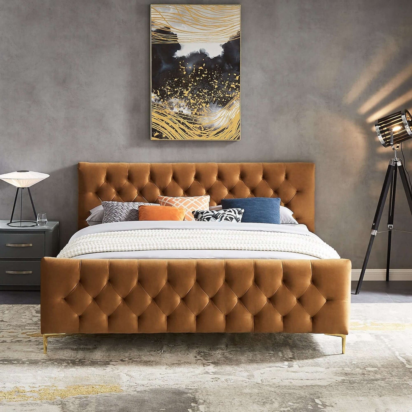 Bailey Dark Yellow Velvet Upholstered King Platform Bed