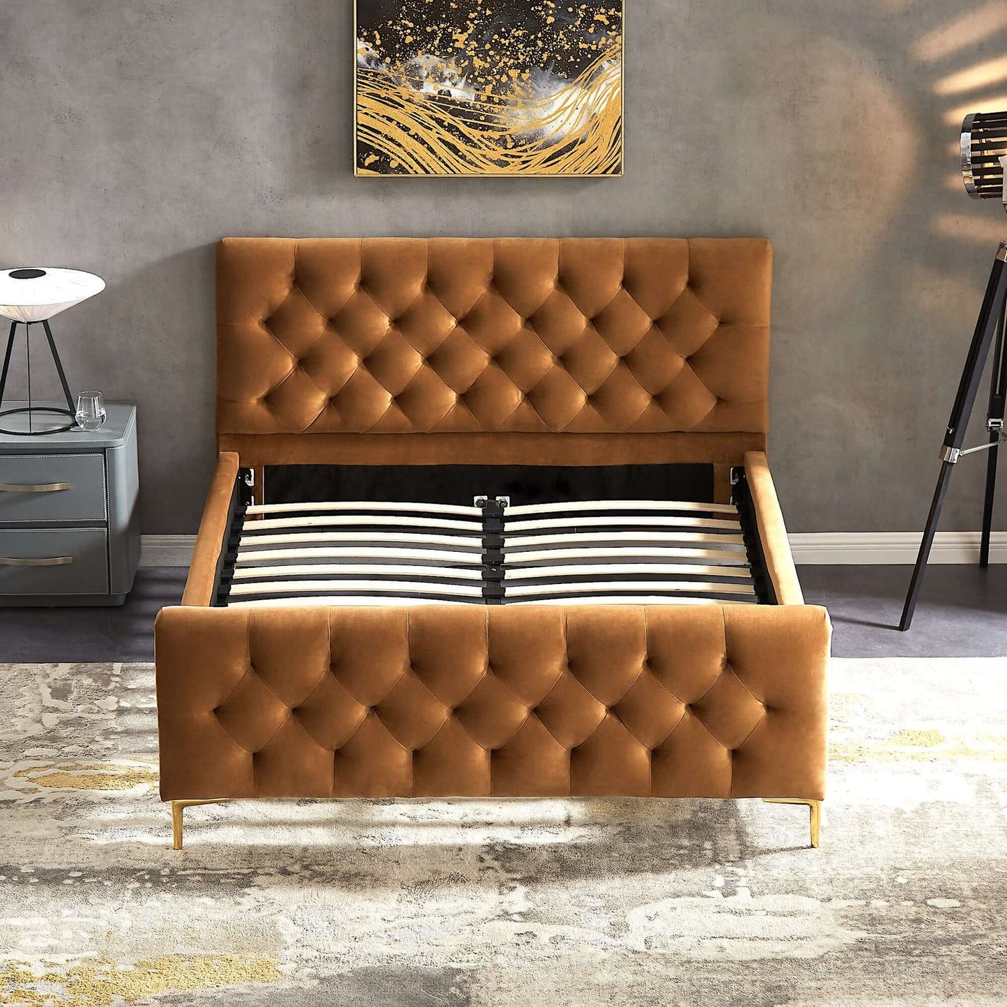 Bailey Dark Yellow Velvet Upholstered Queen Platform Bed