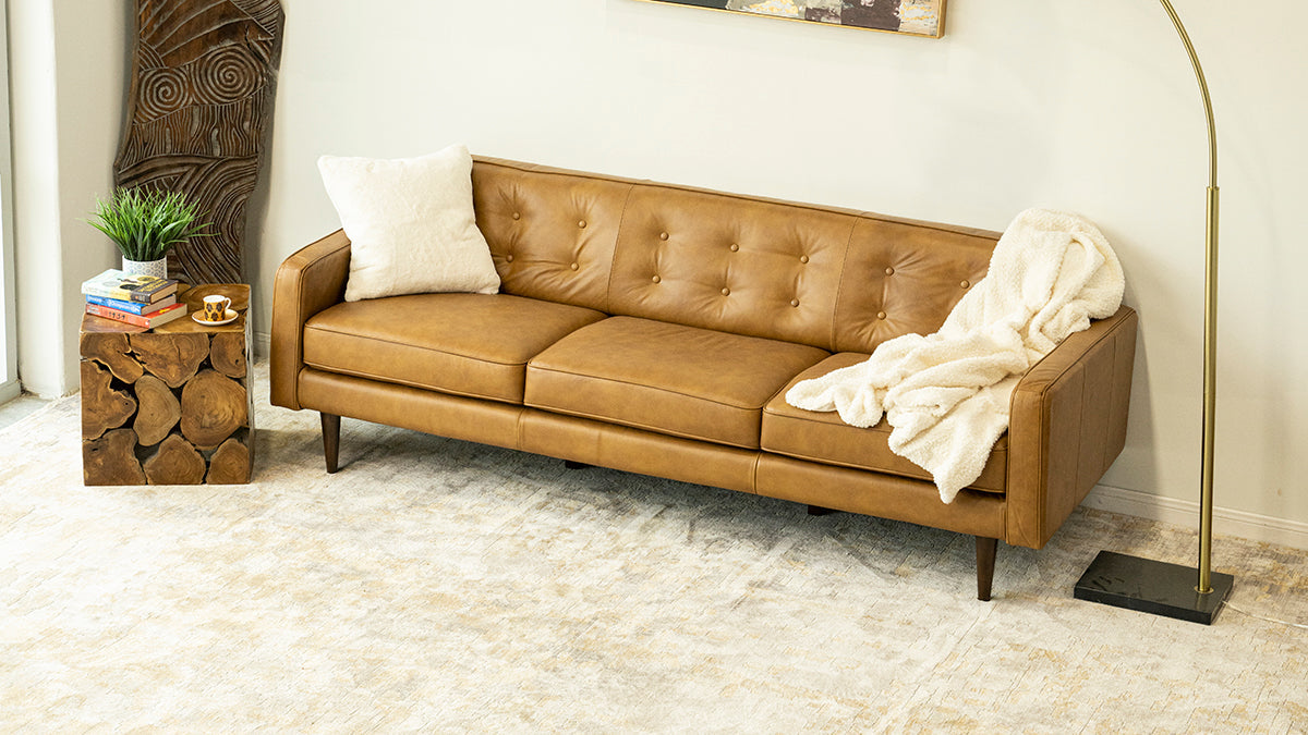 Braxton 88" Tan Genuine Leather Sofa