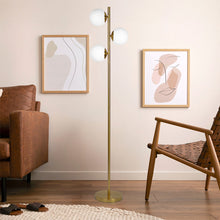 Load image into Gallery viewer, Brilliance Modern Gold Brush Floor Lamp, Opal Glass Shades and Round Metal Base