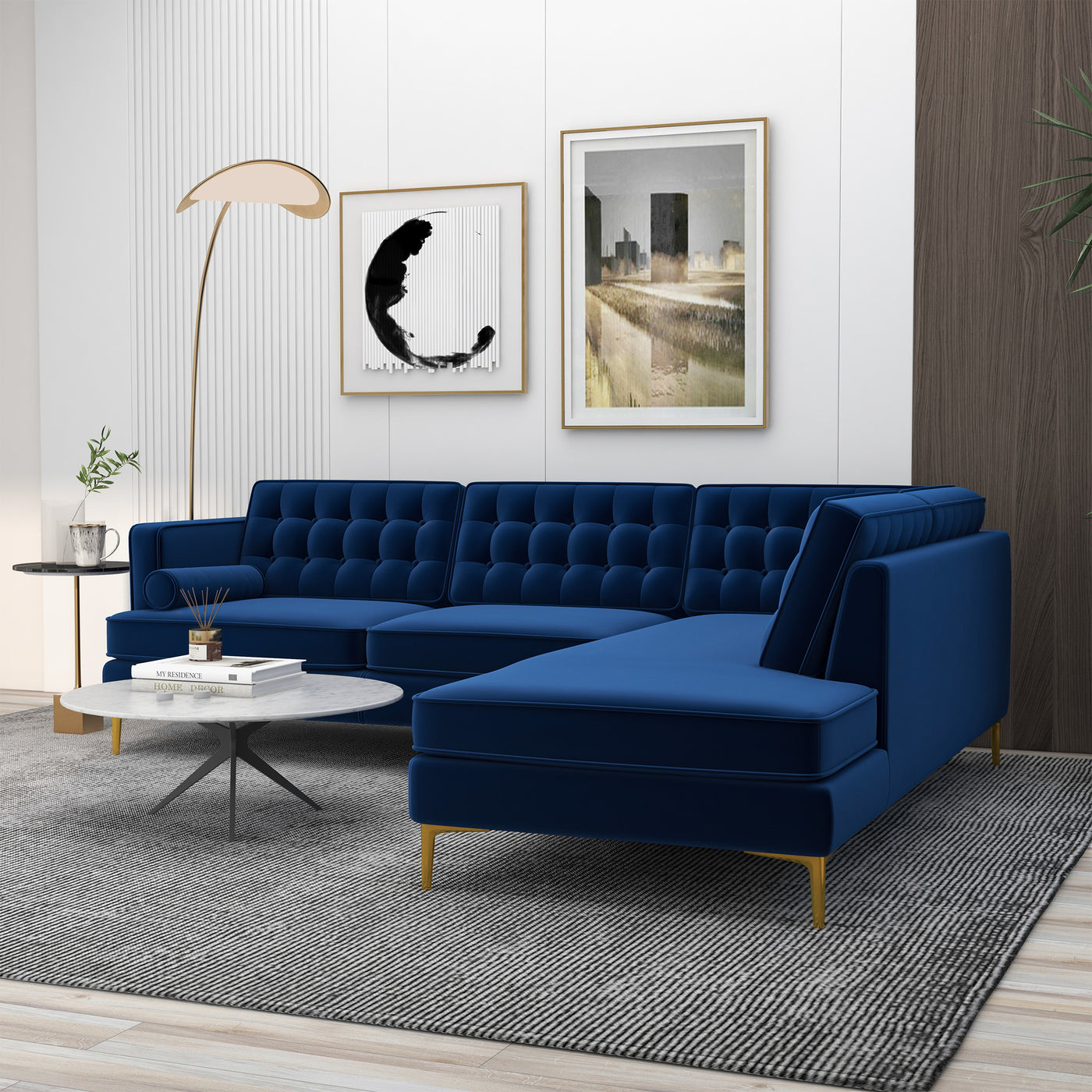 Brooke 101" Dark Blue Mid-Century Modern Sectional