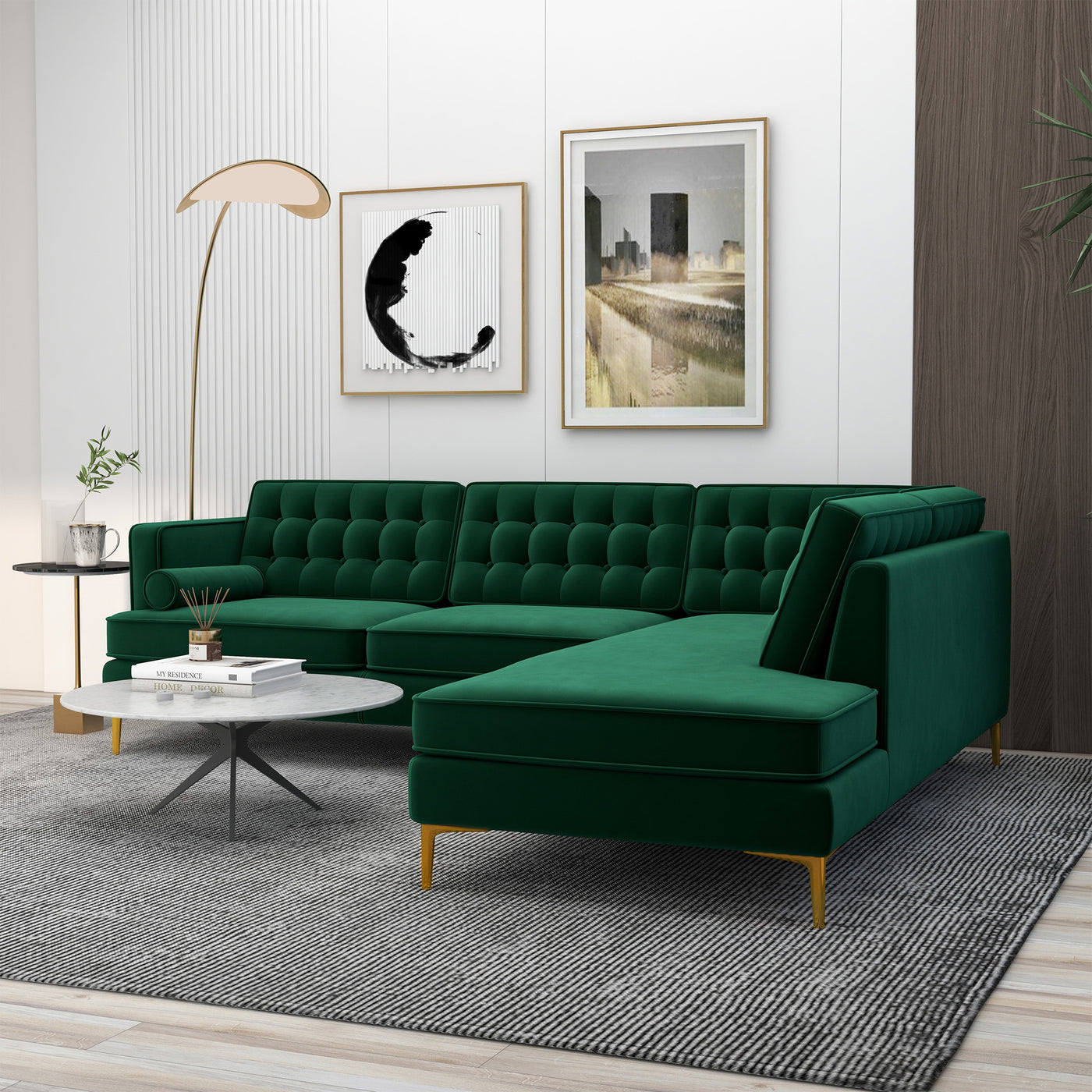 Brooke 101" Green Mid-Century Modern Sectional