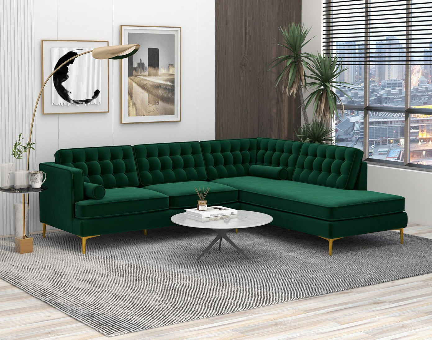 Brooke 101" Green Mid-Century Modern Sectional