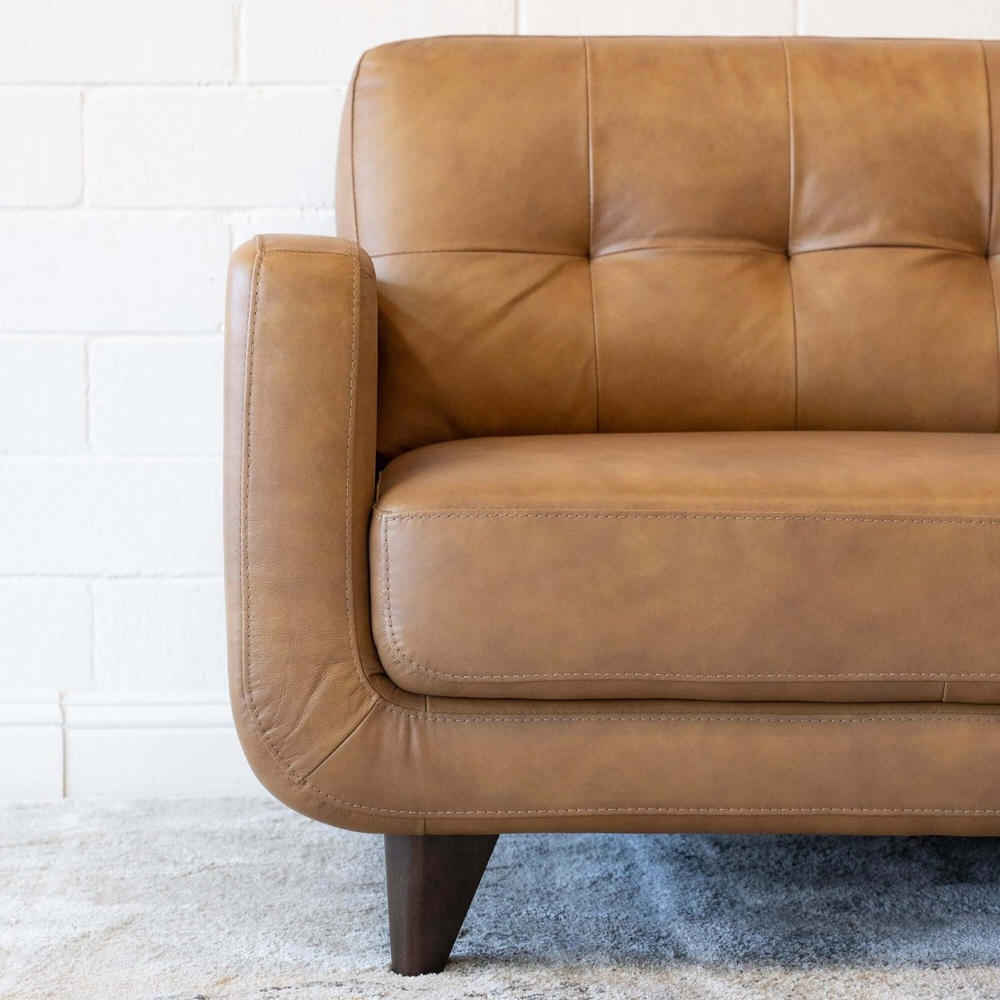 Allison Tufted Back  Tan Genuine Leather Sofa