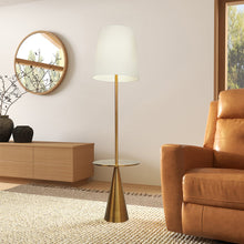 Load image into Gallery viewer, Celestial Modern Floor Lamp with Brass Accent Table with Large White Shade