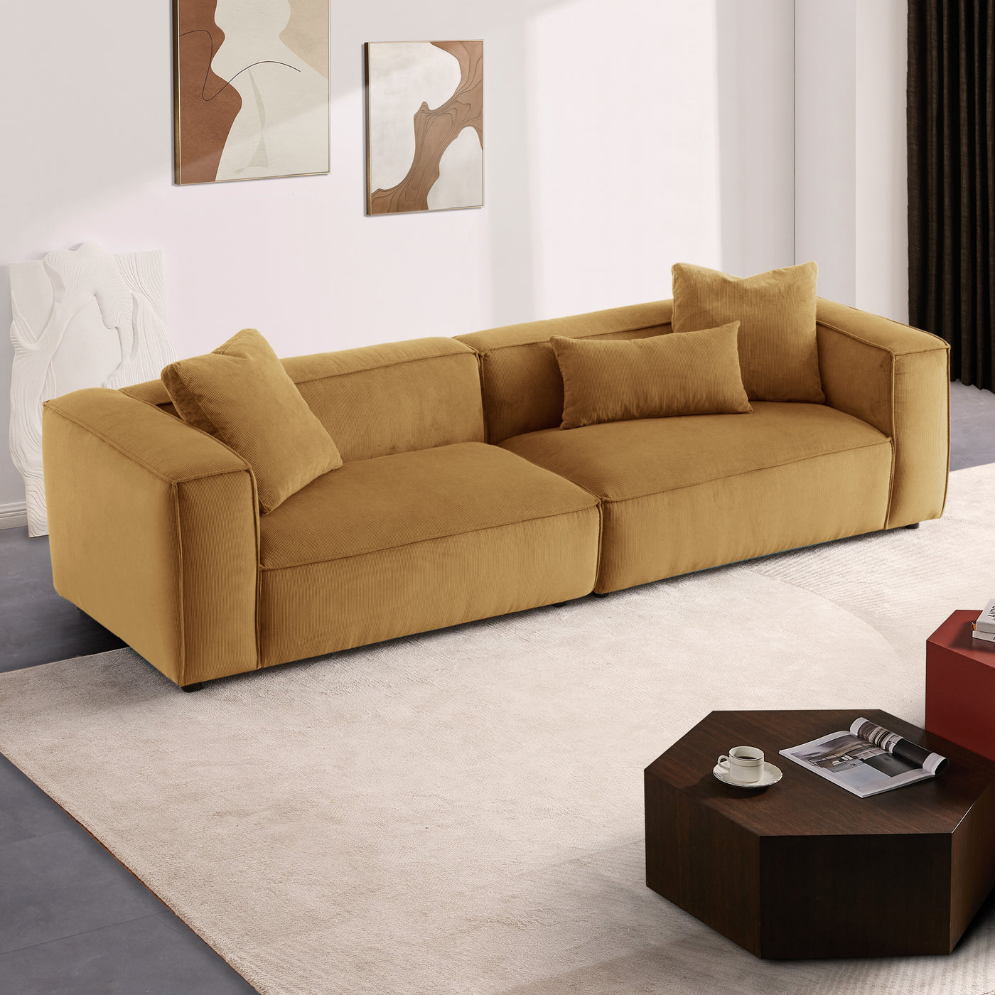 Conner Cognac Corduroy 110" Sofa