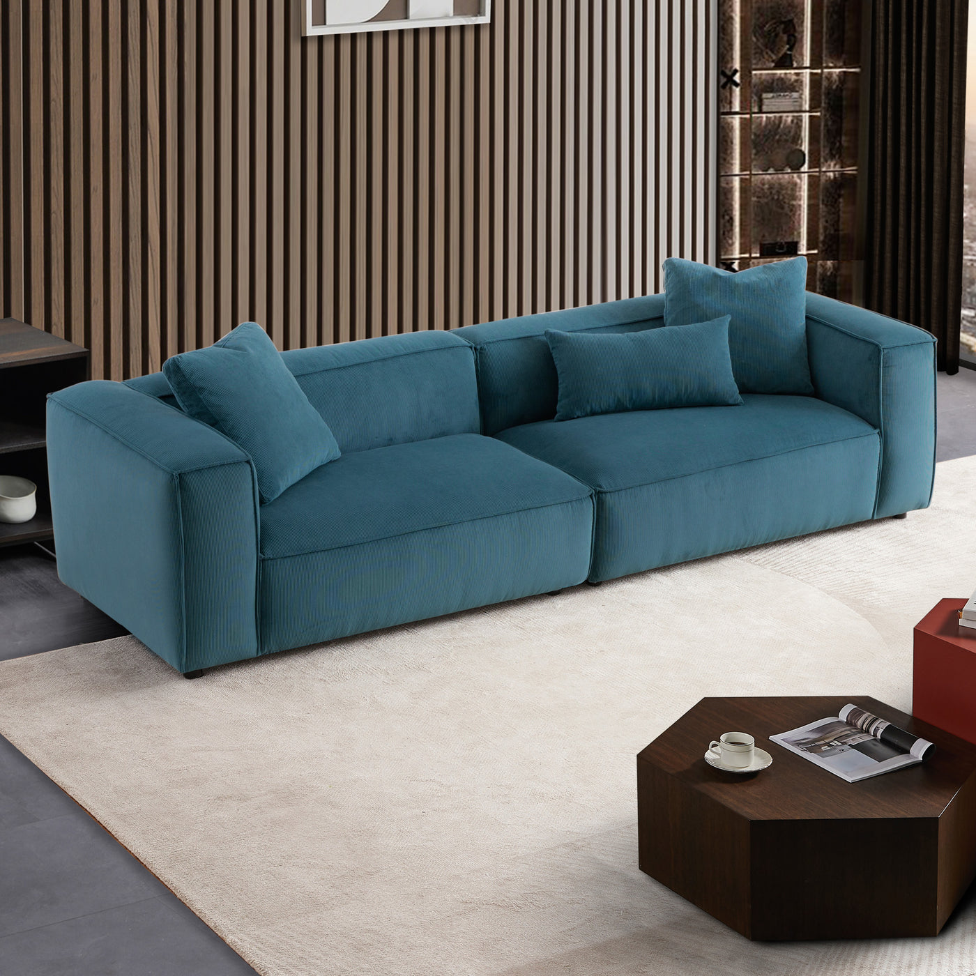 Conner Blue Corduroy 110" Sofa