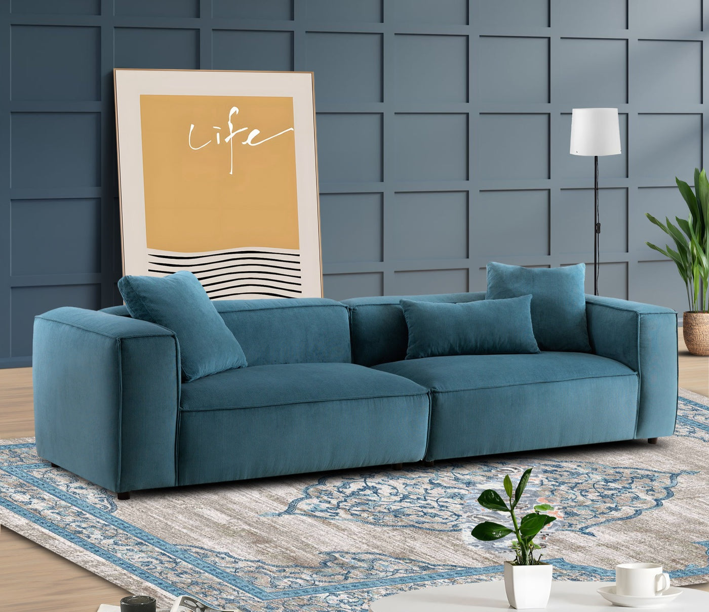 Conner Blue Corduroy 110" Sofa