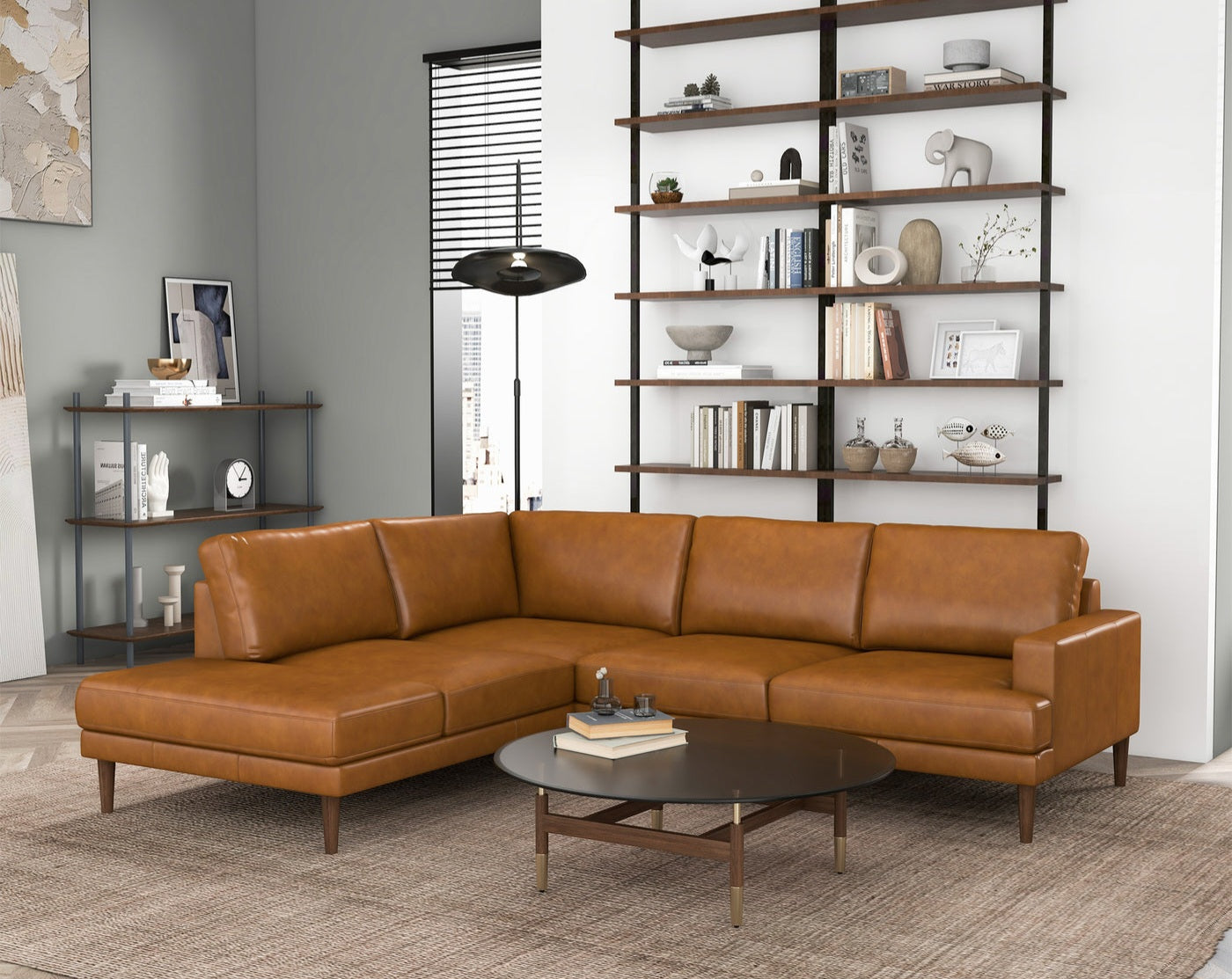 Corbin Left-Facing Tan Leather Sectional Sofa