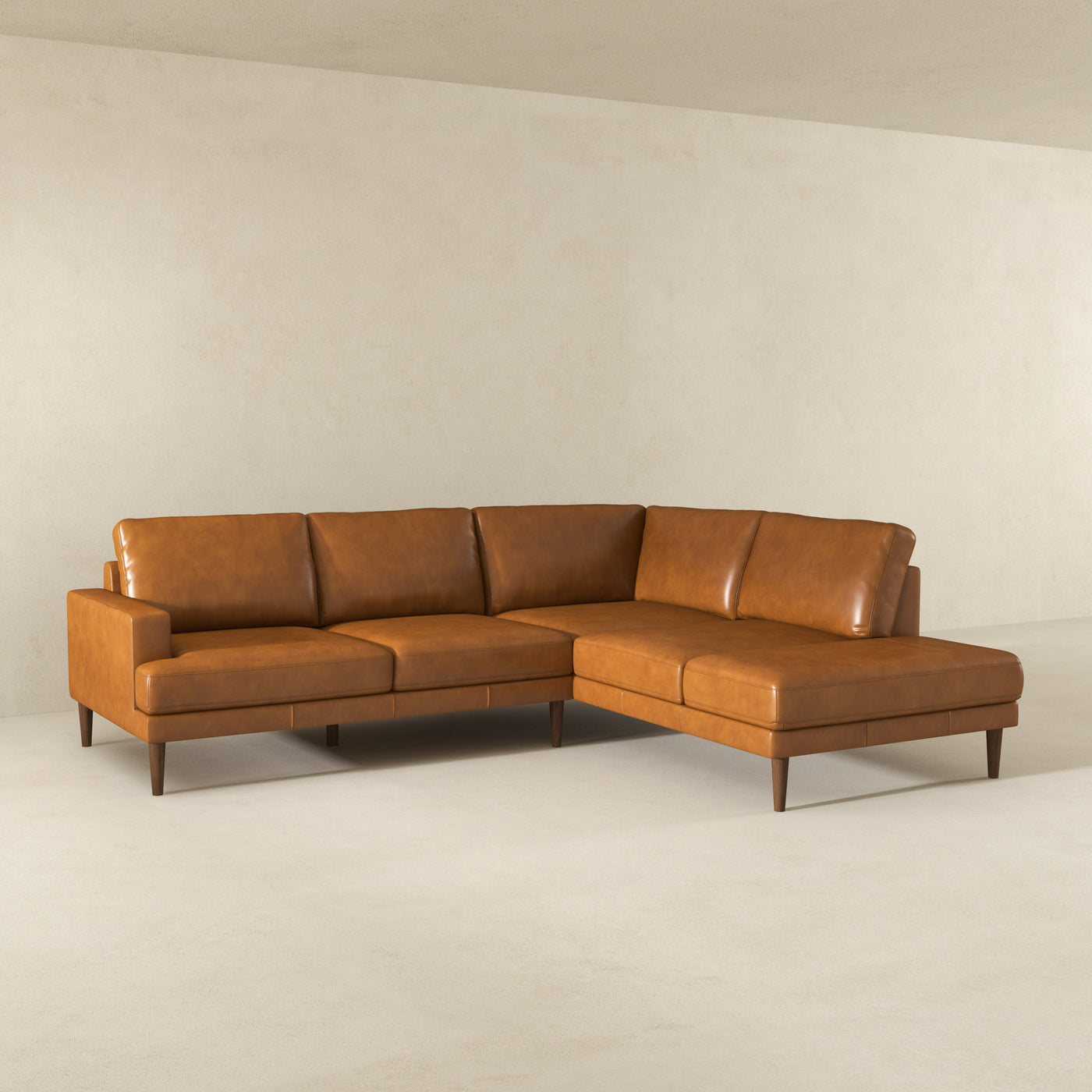 Corbin Right-Facing Tan Leather Sectional Sofa