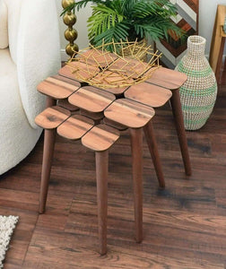 Hilson Mid-Century Modern Walnut Nesting Table Set (Set Of 3)