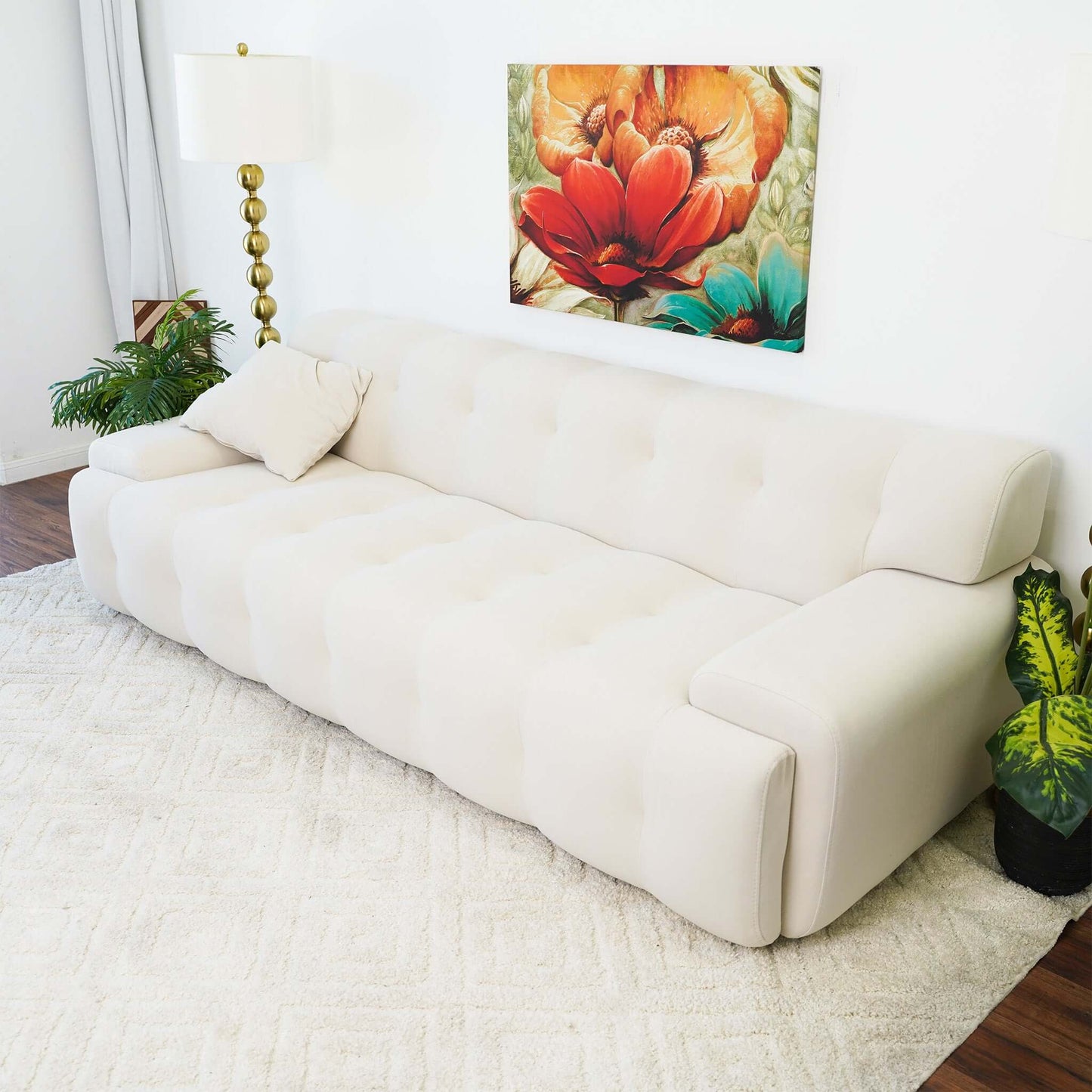 Brampton Mid Century 90" Cream Velvet Sofa