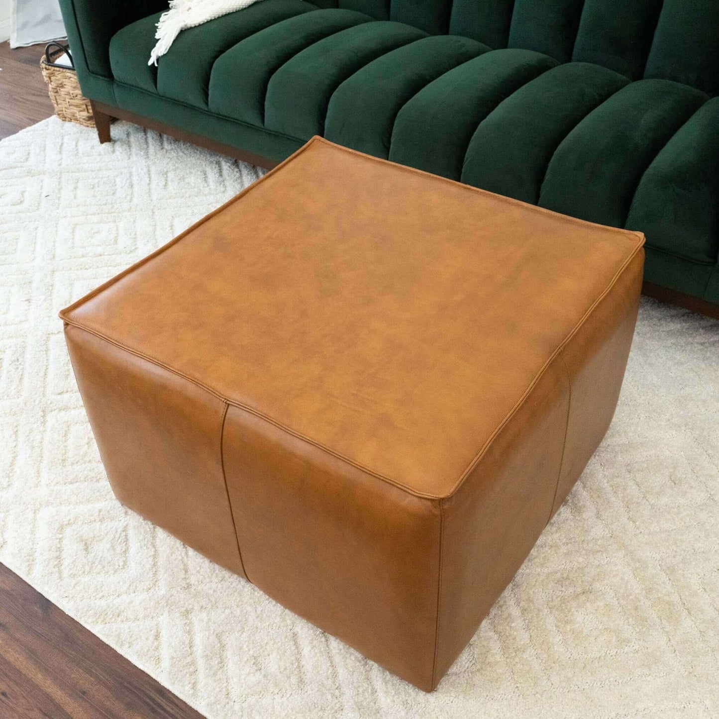 Mallory Square Genuine Leather Upholstered Ottoman In Tan