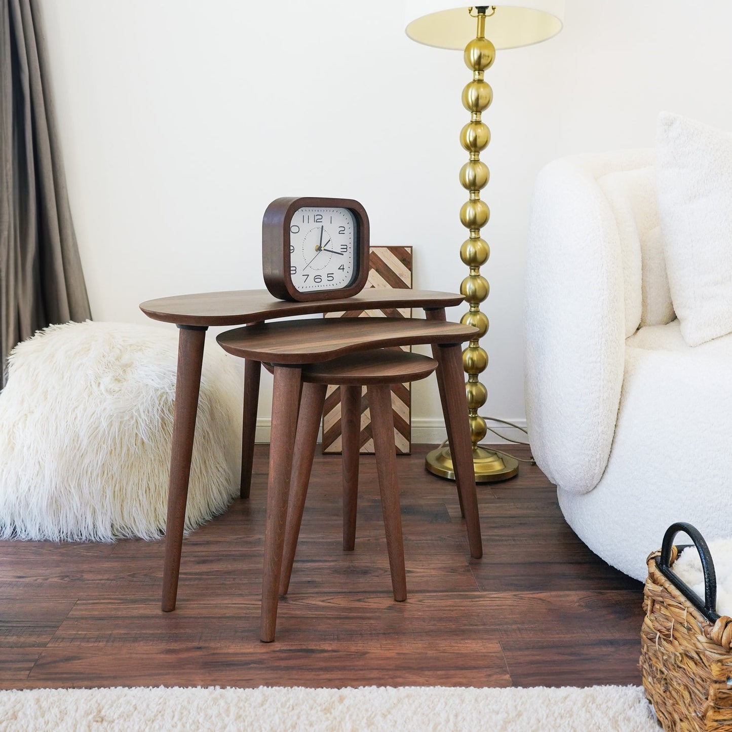 Moon Mid-Century Modern Walnut Nesting Table Set (Set Of 3)