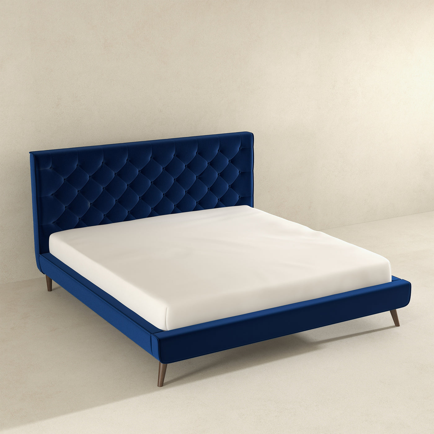 Dillon Mid-Century Modern Teal Velvet Queen Platform Bed