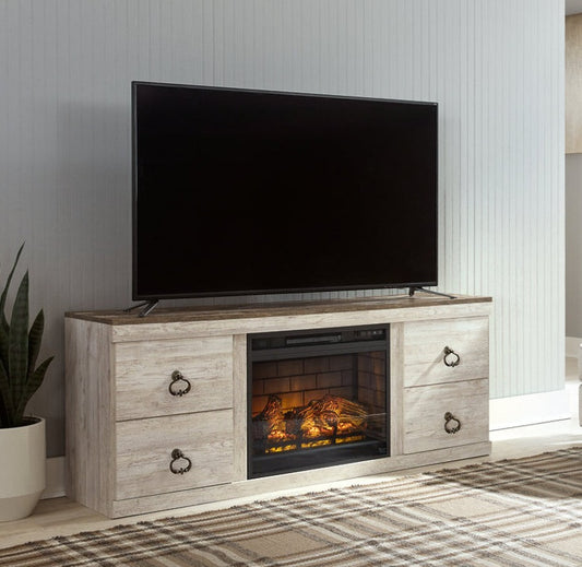 Willowton Whitewash 60" TV Stand with Electric Fireplace  EW0267-268