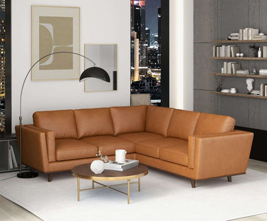 Farsah Mid Century Modern Tan Leather Corner Sofa