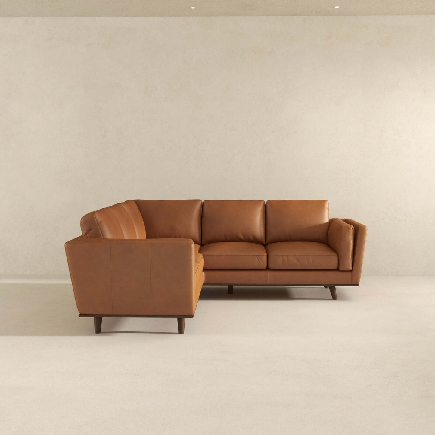 Farsah Mid Century Modern Tan Leather Corner Sofa