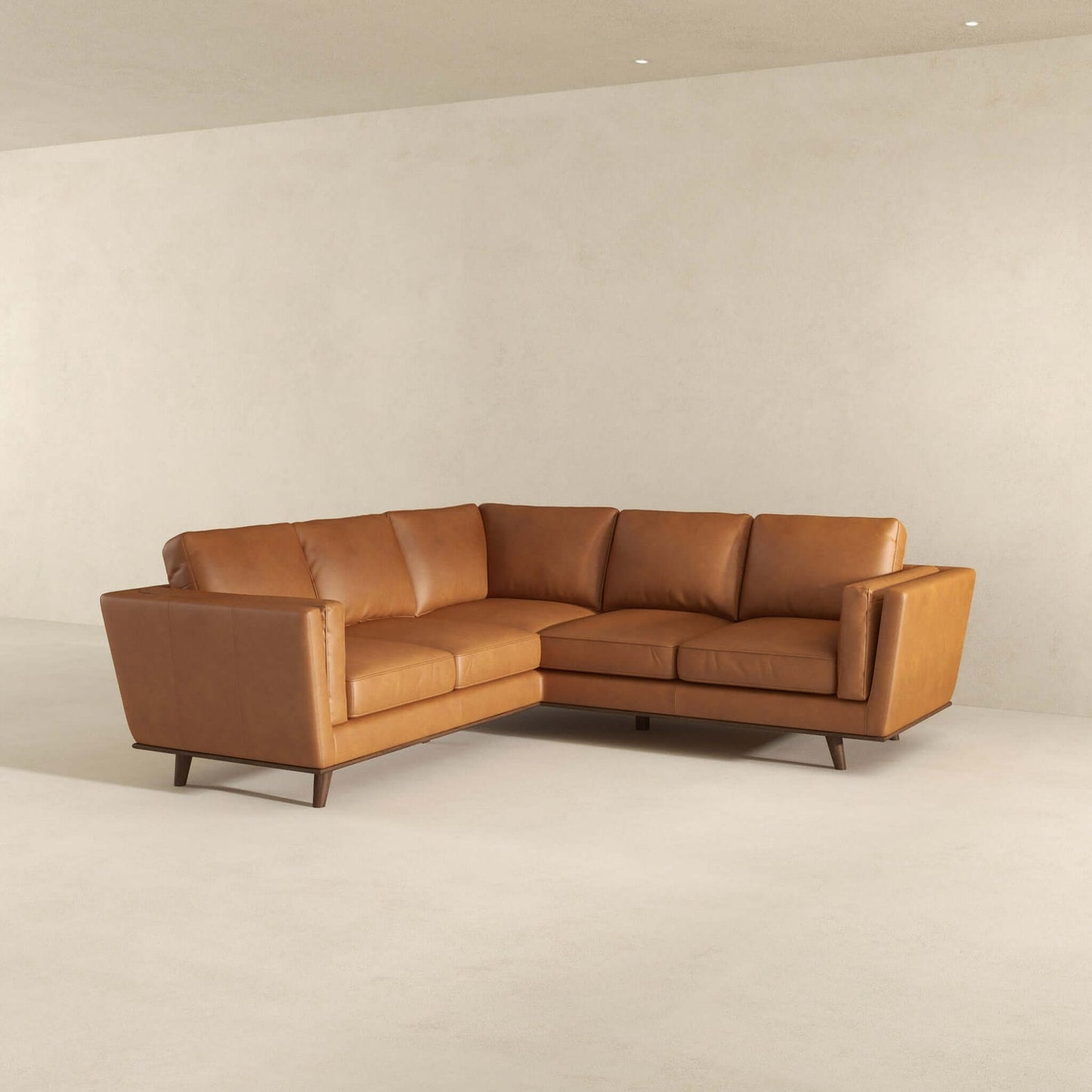 Farsah Mid Century Modern Tan Leather Corner Sofa