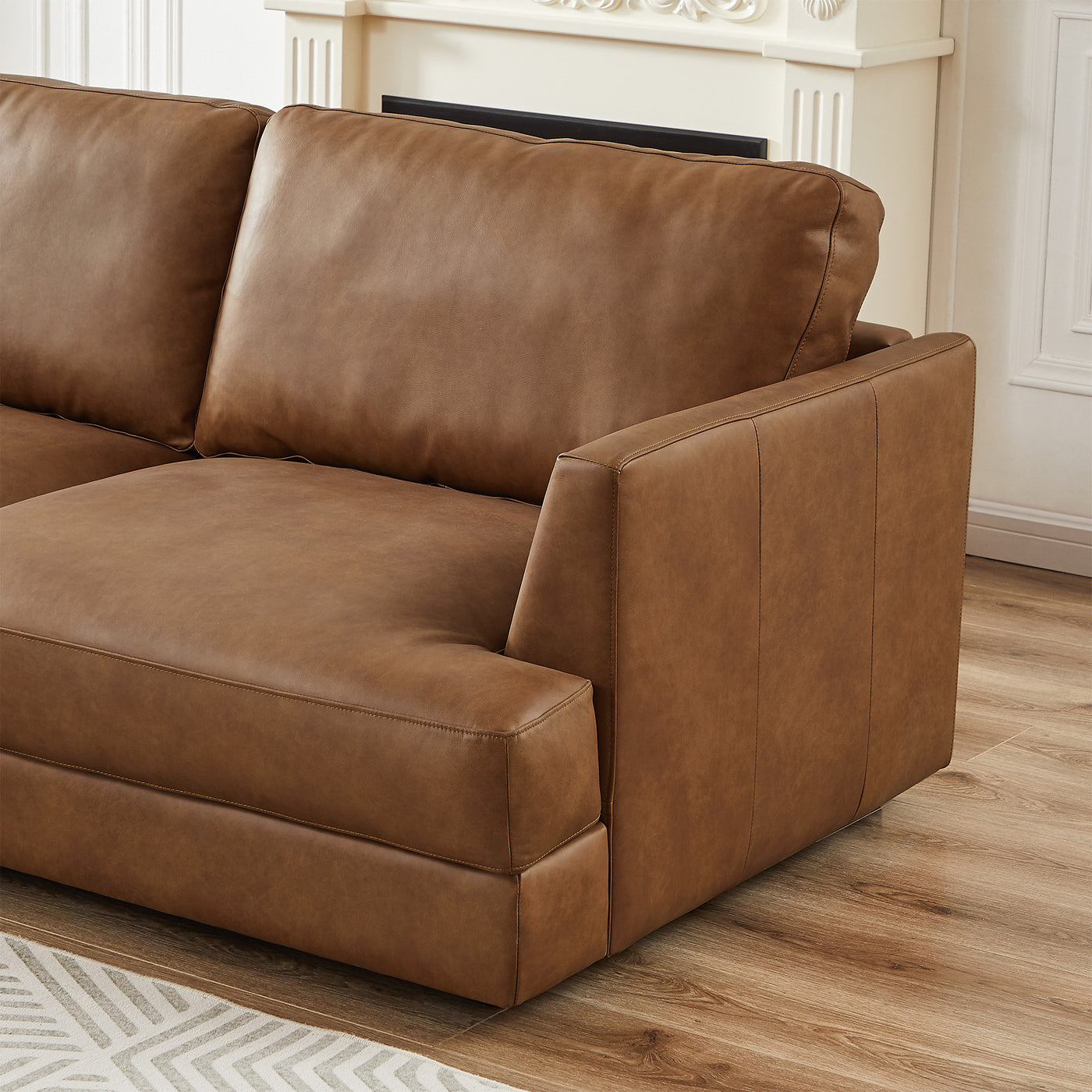 Glander 108" Cognac Leather Sectional Sofa Left Facing