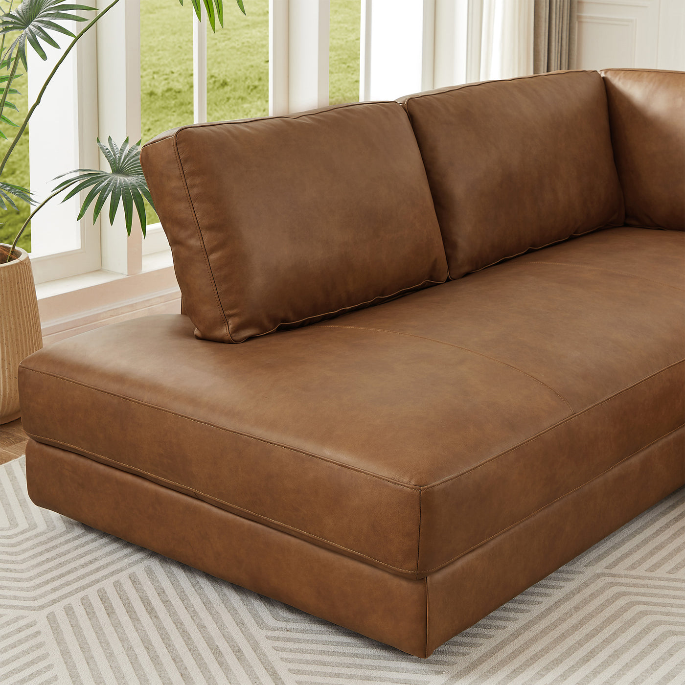 Glander 108" Cognac Leather Sectional Sofa Left Facing