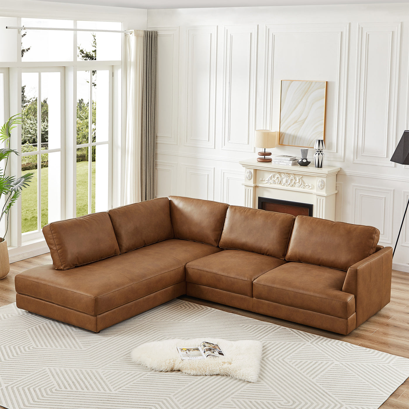 Glander 108" Cognac Leather Sectional Sofa Left Facing