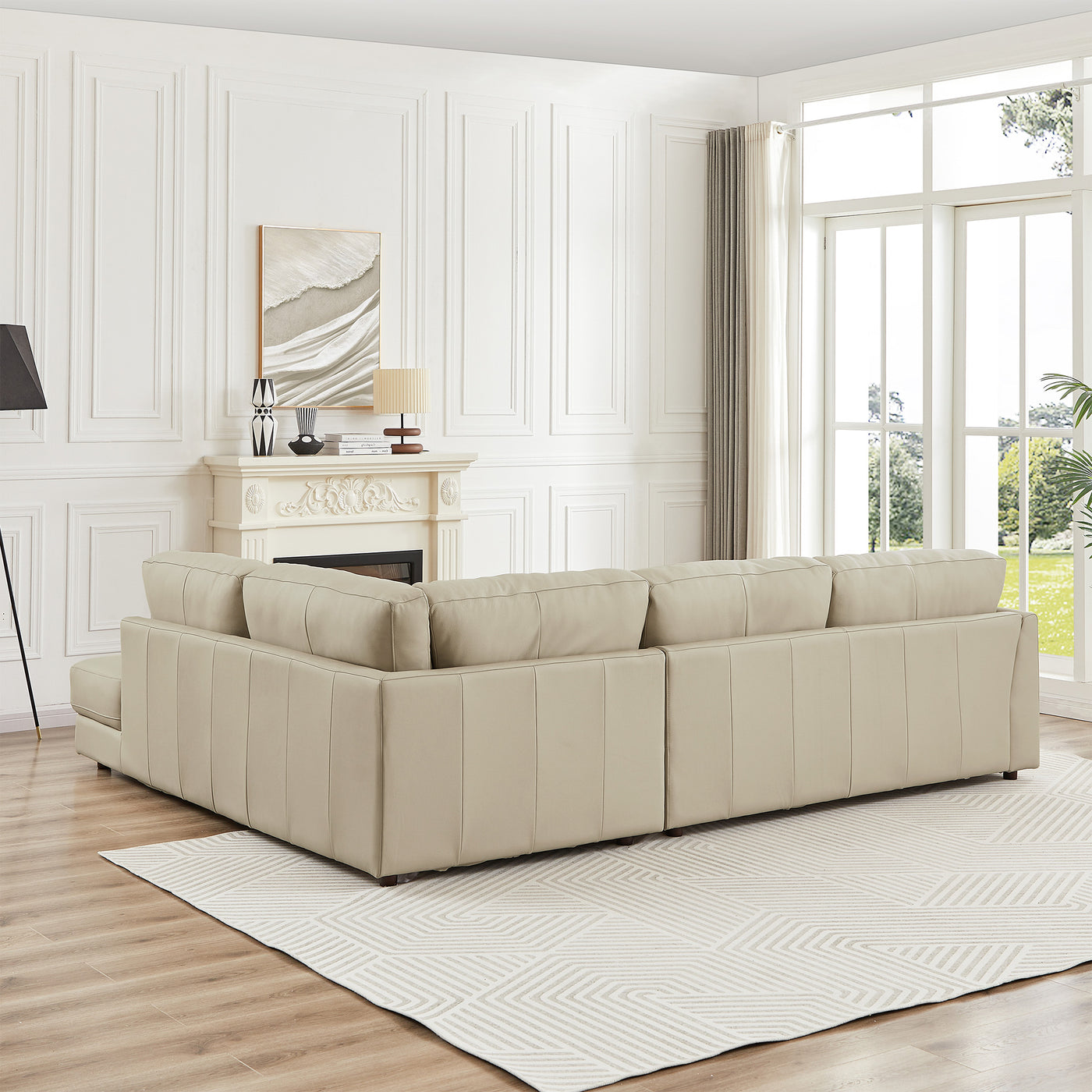 Glander 108" Cream Leather Sectional Sofa Right Facing