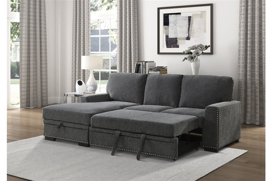 Morelia 2pc Sectional in Charcoal Fabric 9468