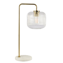 Load image into Gallery viewer, Haven Clear Glass Table Lamp, Gold Brush Metal and Marble Base, Button Control