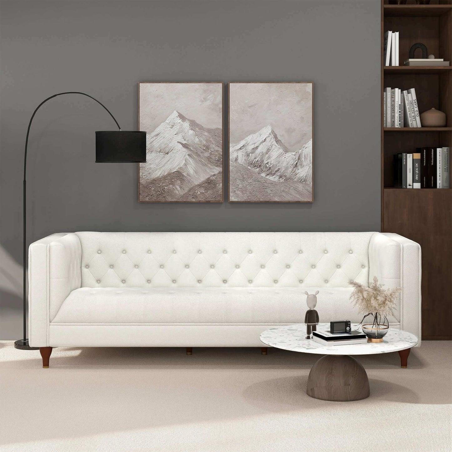 Evelyn 88" Beige Boucle Luxury Chesterfield Sofa