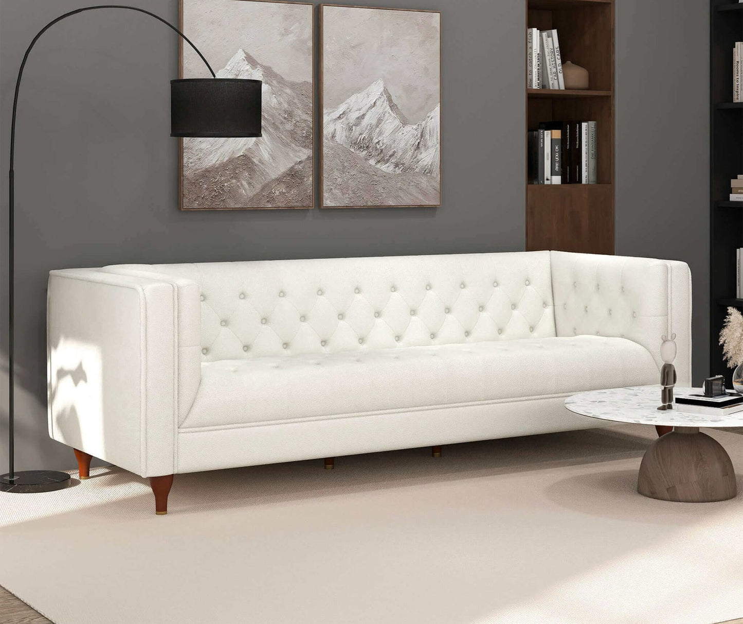 Evelyn 88" Beige Boucle Luxury Chesterfield Sofa