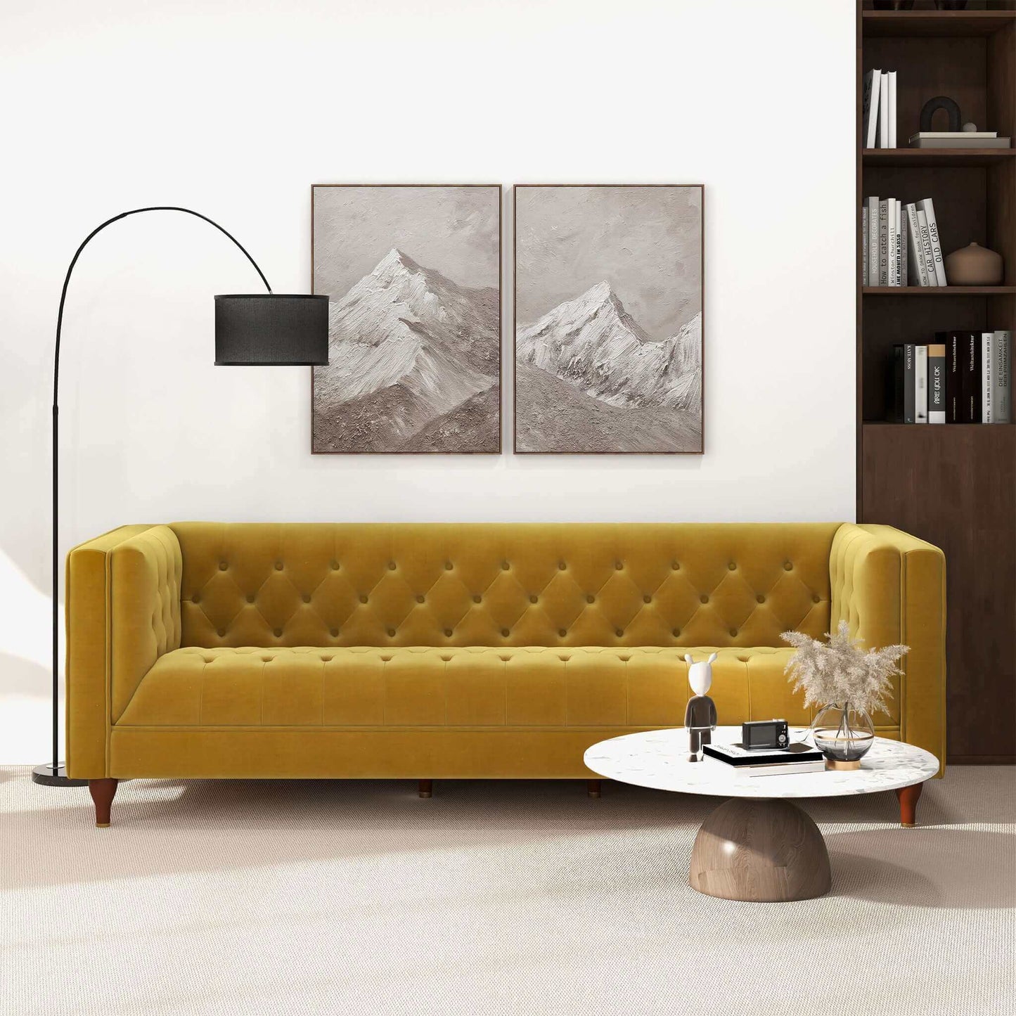 Evelyn 88" Yellow Luxury Chesterfield Sofa