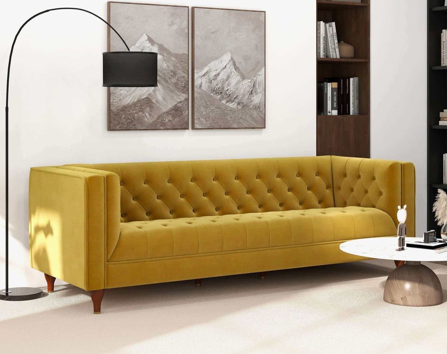 Evelyn 88" Yellow Luxury Chesterfield Sofa