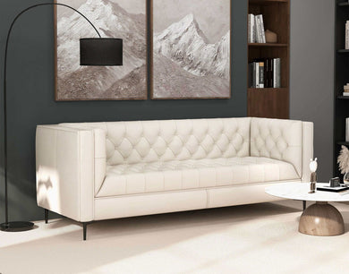 Evelyn Cream Leather Luxury Chesterfield Sofa