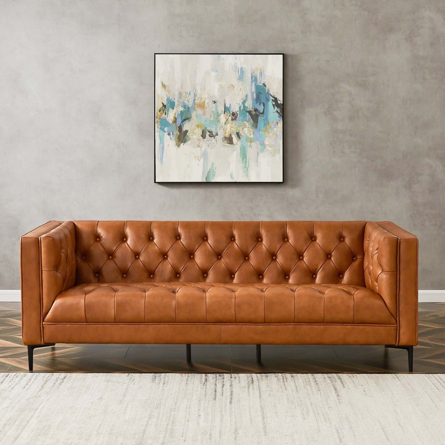 Evelyn 88" Cognac Leather Luxury Chesterfield Sofa